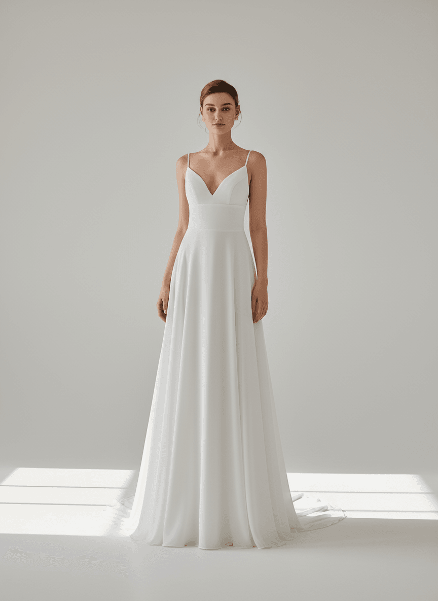 Vue de face d'une robe de mariée simple et élégante fluide