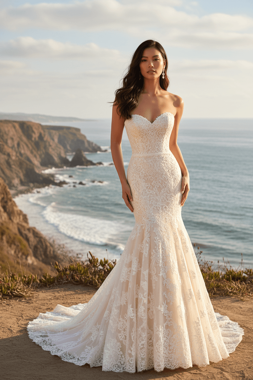 Robe de mariée sirène bustier en dentelle