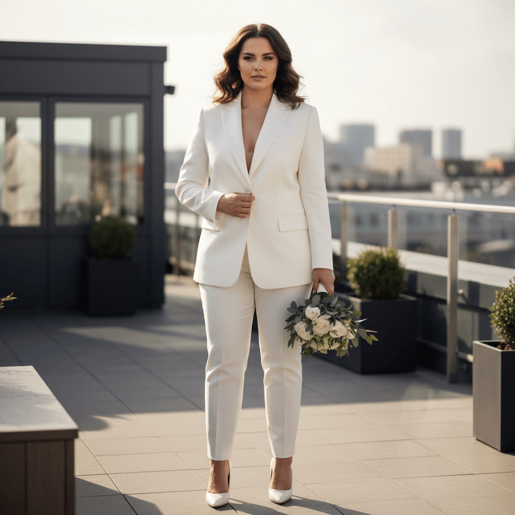 Vue de face d'un tailleur de mariée grande taille élégant et moderne