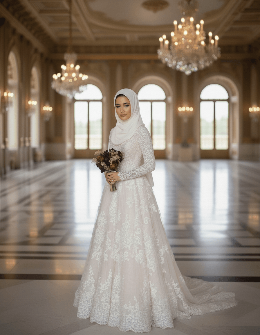 Mariée en robe de mariée voilée élégante