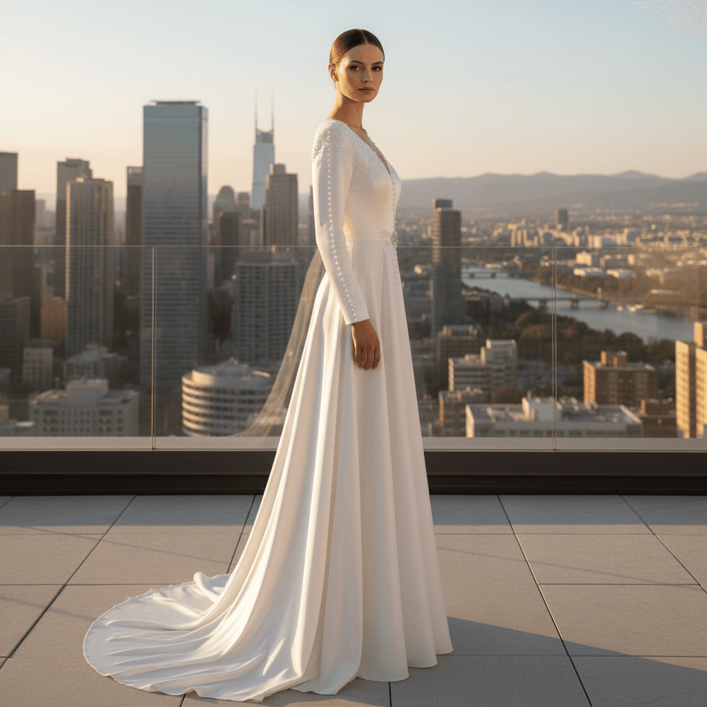 Profil d'une robe caftan moderne fluide avec manches longues