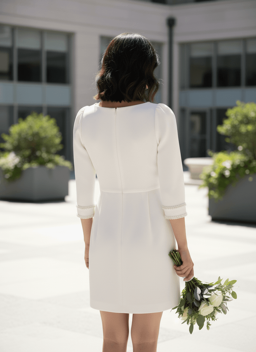 Vue de dos d'une robe de mariée courte civile simple et moderne