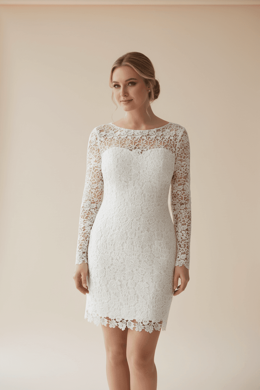 Vue de face d'une robe de mariée courte dentelle élégante