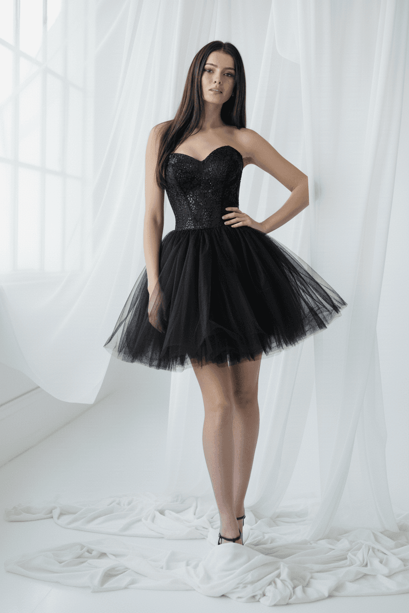 Vue de face robe de mariée courte rock noire