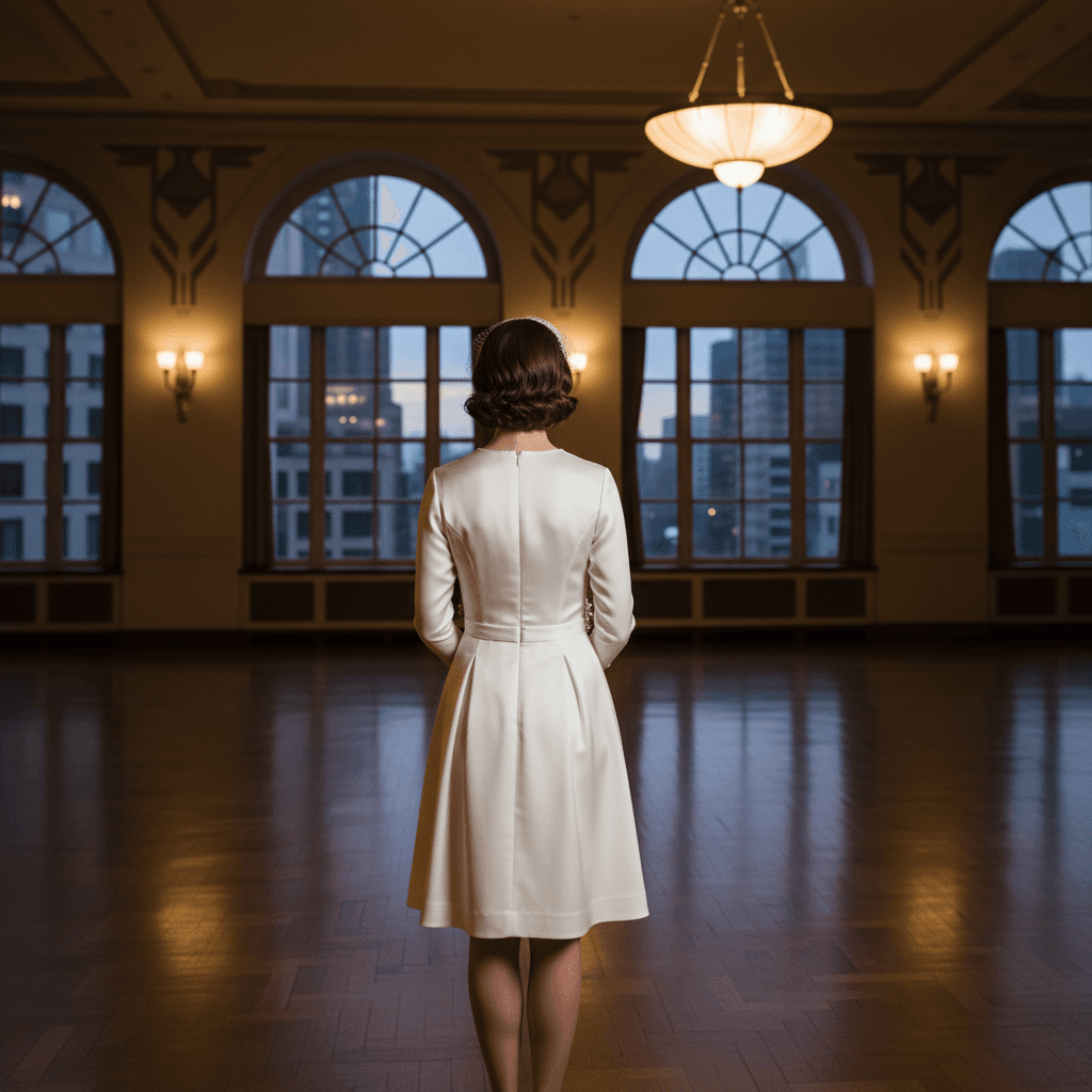 Vue de dos d'une robe de mariée courte vintage élégante avec manches longues