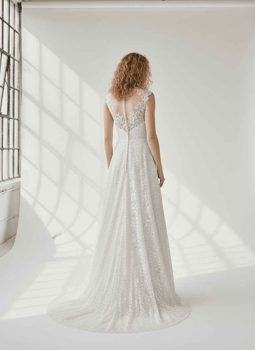 Vue de dos d'une robe de mariée dentelle simple élégante