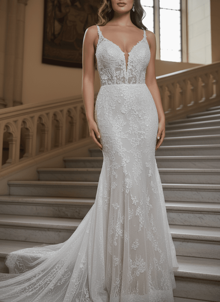 Gros plan sur le bustier et les détails dentelle d'une robe sirène dos nu