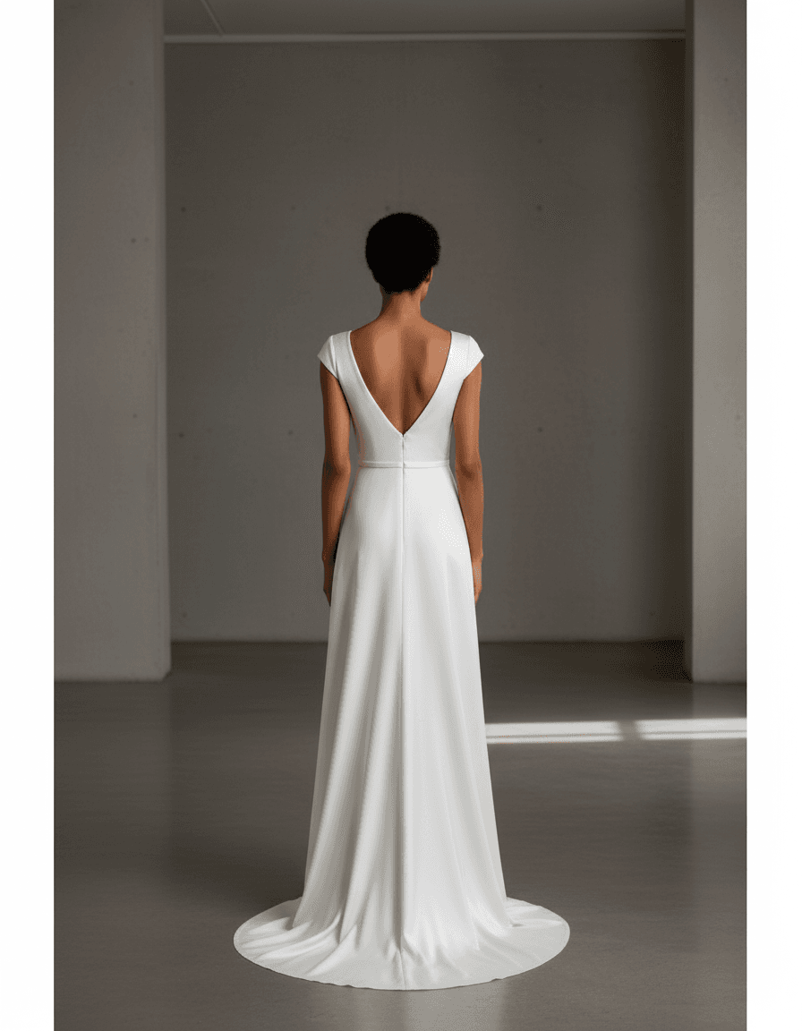 Profil d'une robe de mariée en crêpe de soie élégante et moderne