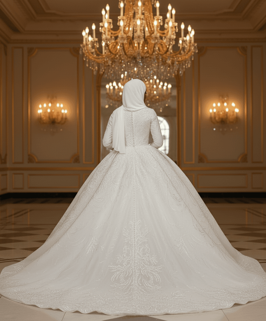 Vue de dos d'une robe hijab princesse majestueuse