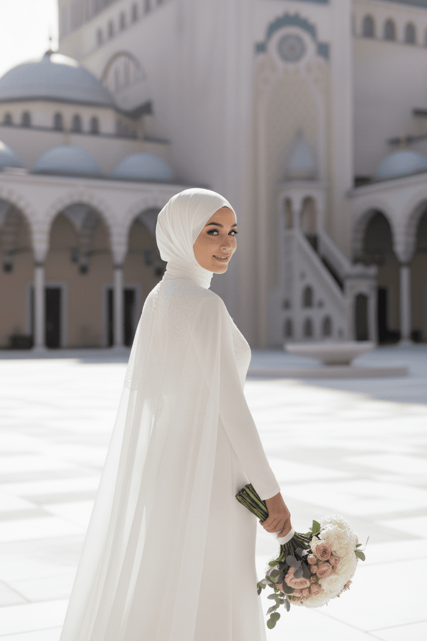 Vue latérale d'une robe hijab simple fluide