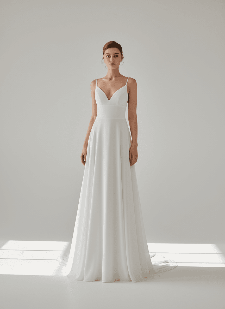Vue de face d'une robe de mariée simple et élégante fluide