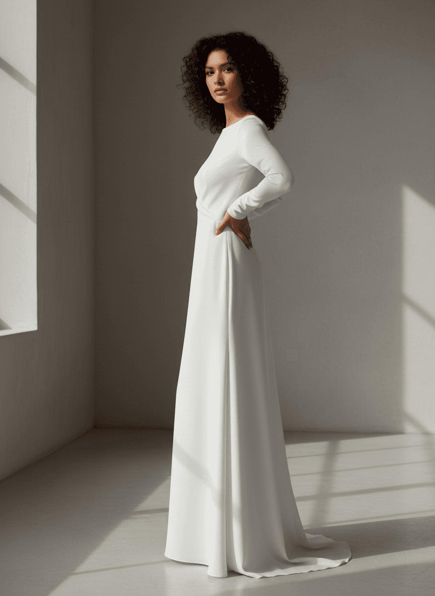 Profil d'une robe minimaliste fluide manches longues