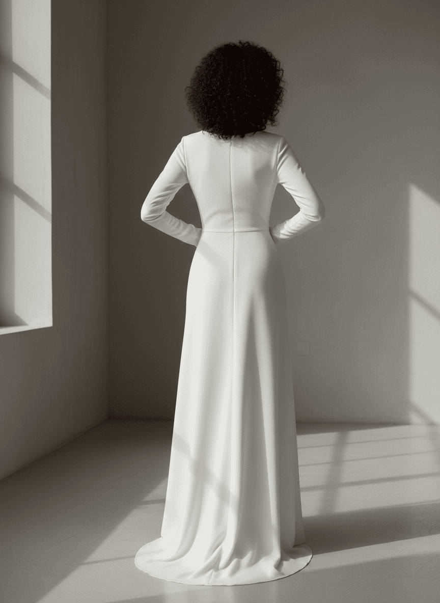 Vue arrière d'une robe de mariée sobre et épurée