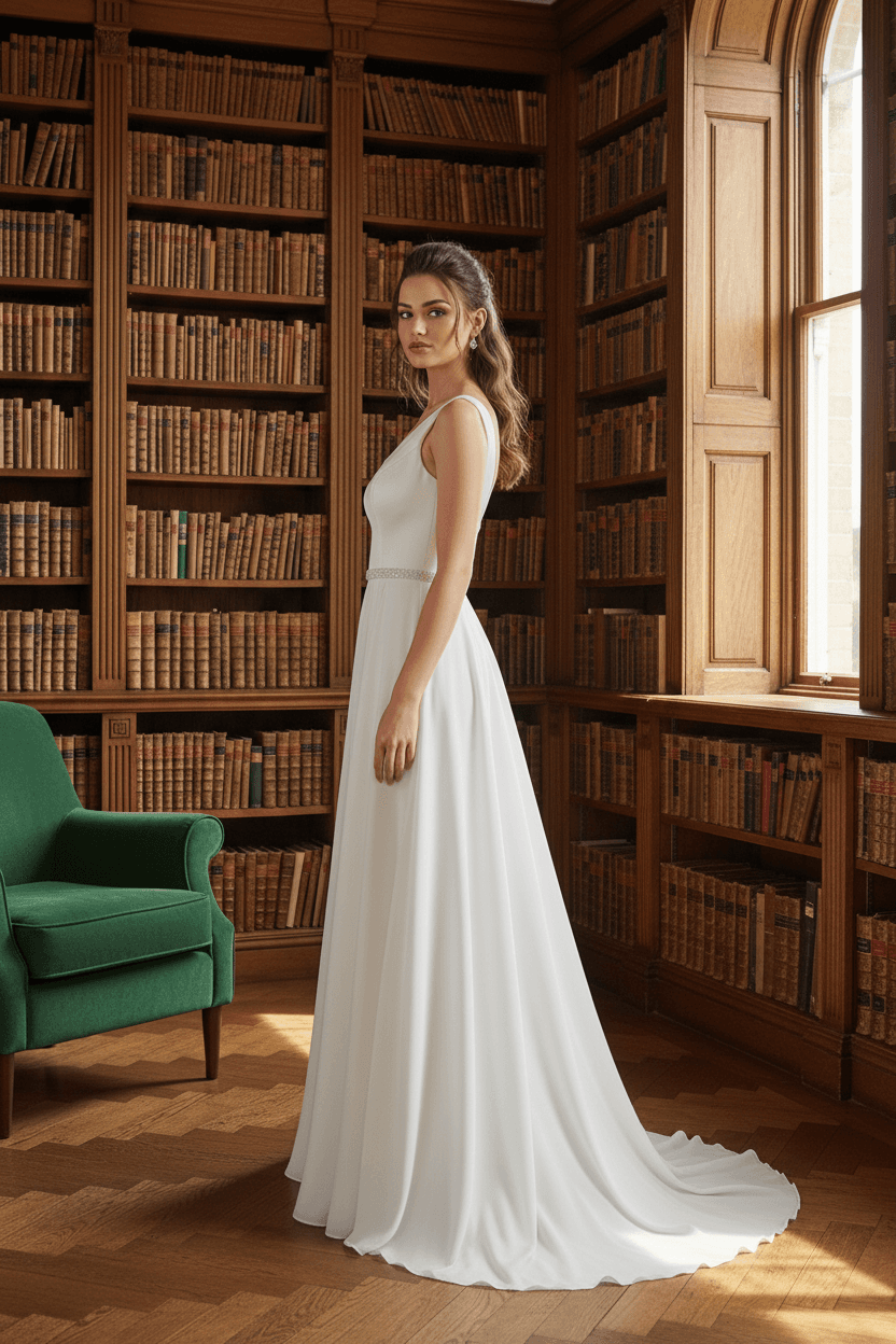 Vue de profil d'une robe trapèze fluide élégante