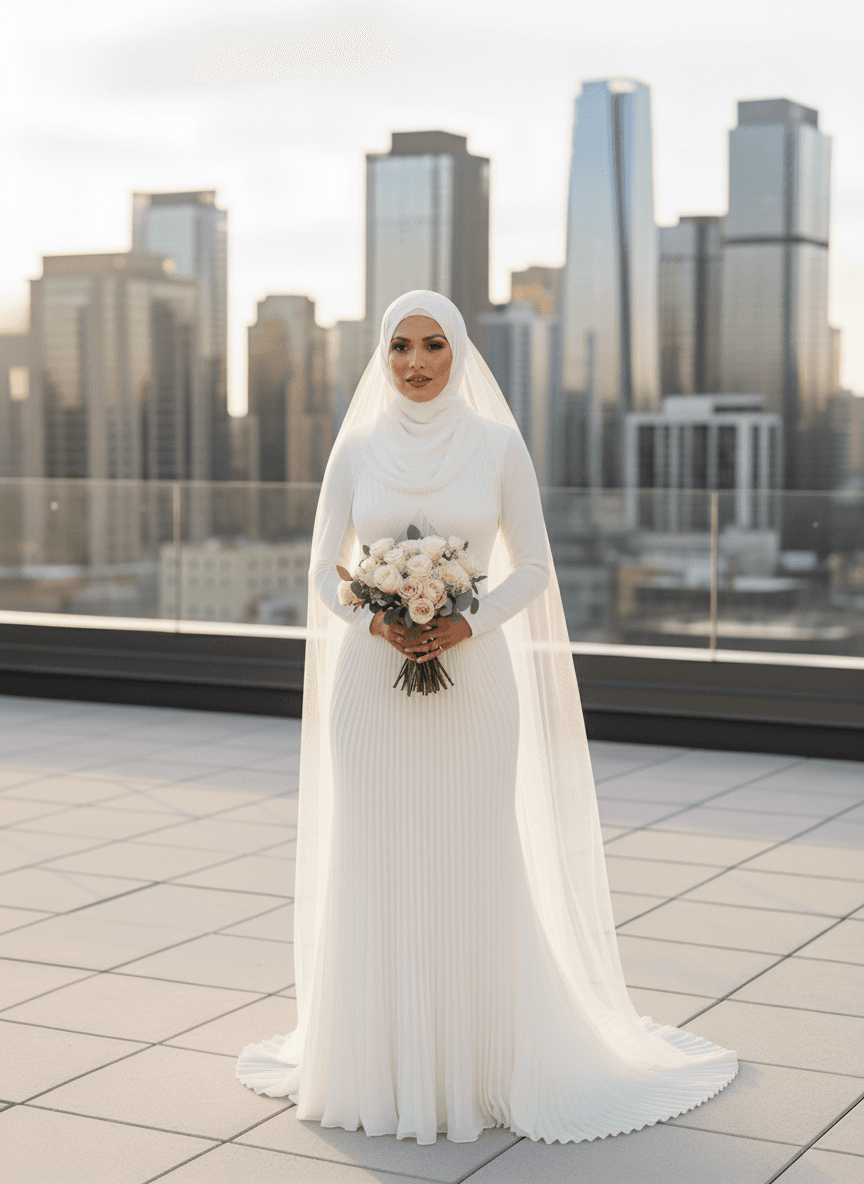 Mariée en robe voilée moderne élégante