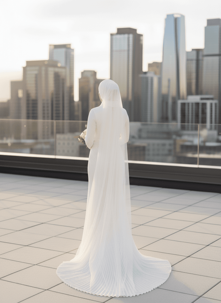 Vue latérale d'une robe voilée moderne raffinée