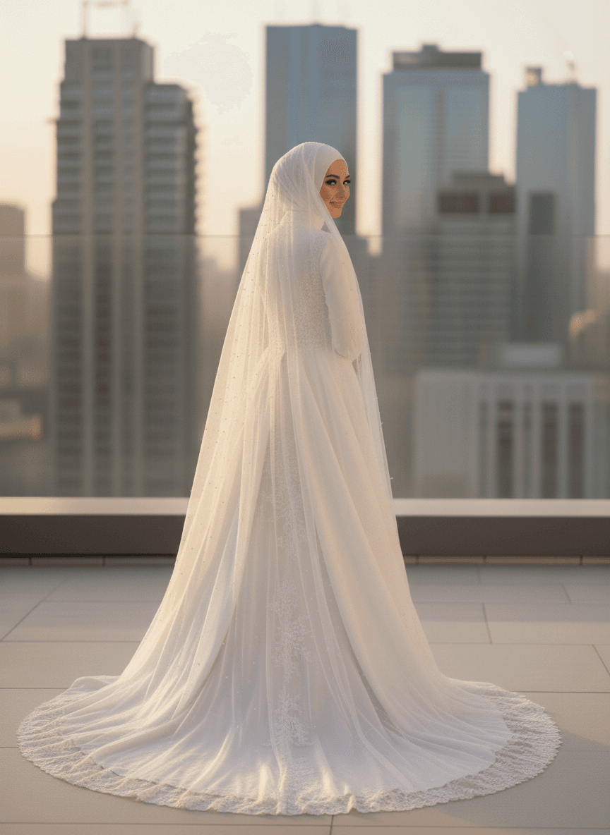 Profil d'une robe voilée moderne fluide et élégante