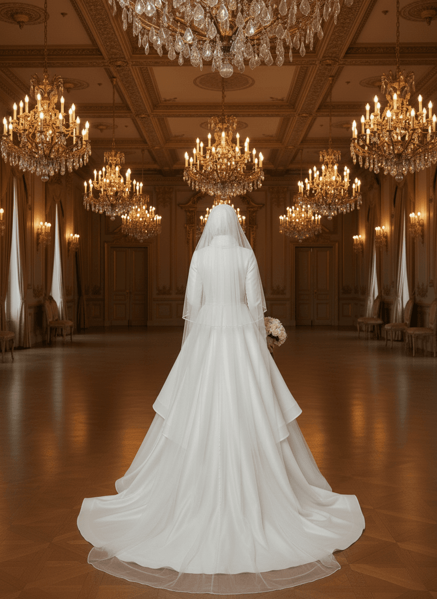 Vue de dos d'une robe voilée princesse élégante