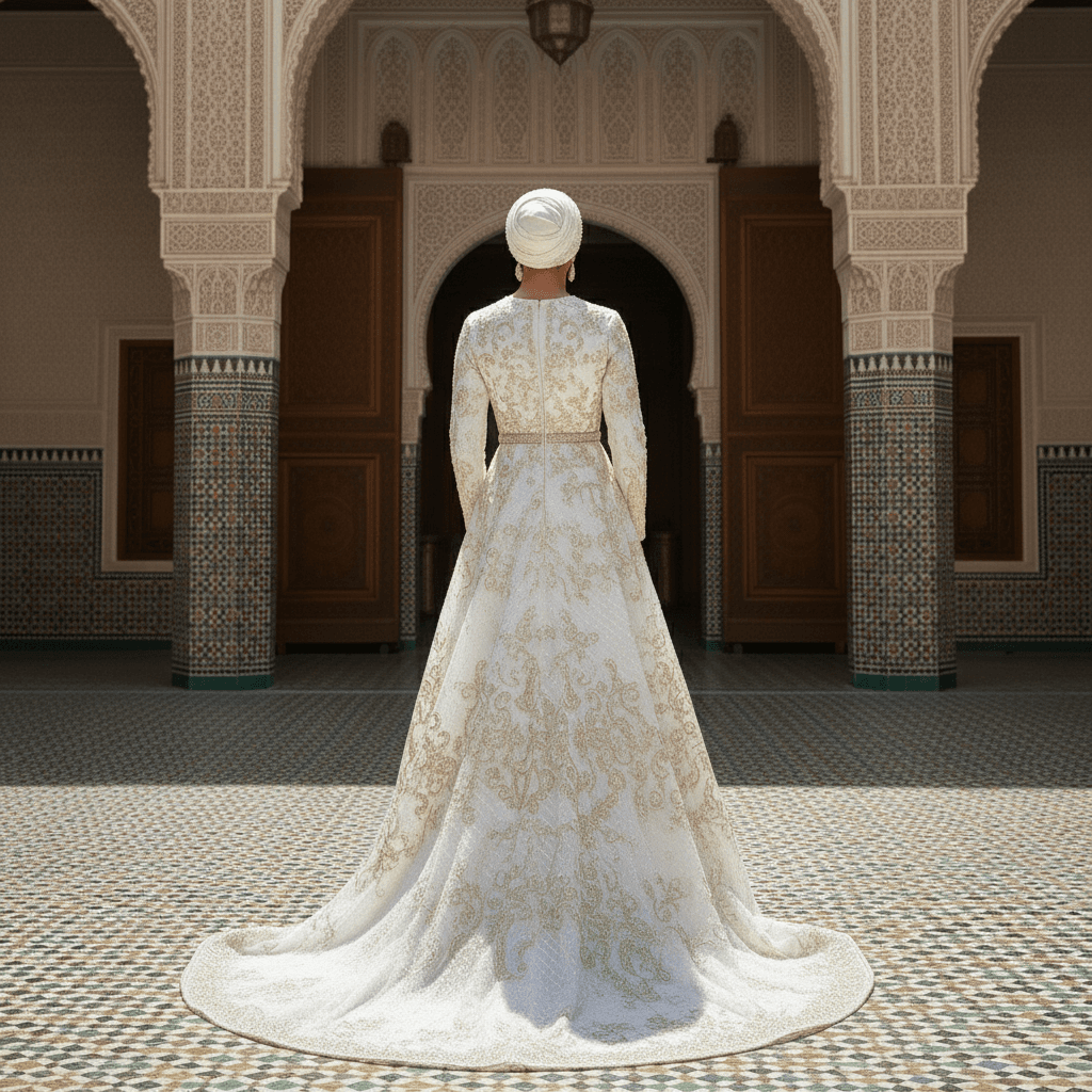 Vue arrière d'une robe de mariée orientale raffinée